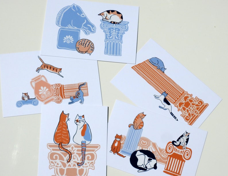 Cartolina n. 1 - Finitura speciale Gatti e rovine greche - Cartoline greche - Cartolina greca - Rovine antiche - Amante dei gatti - Regalo gatto greco immagine 3
