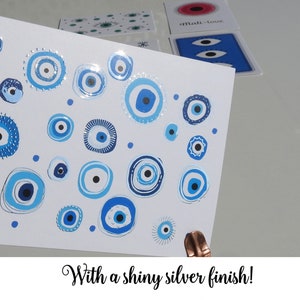 Multi Greek Mati Postcard -  Special Finish Postcard - Evil Eye  - Blue & Silver Evil Eye - Greek Postcards - Evil Eye Gift - Greek Postcard