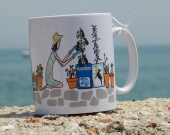 Ceramic Mug Greek Planters - Greek Food Lover - Greek Yard - Greek Cup - Greek Food Gift