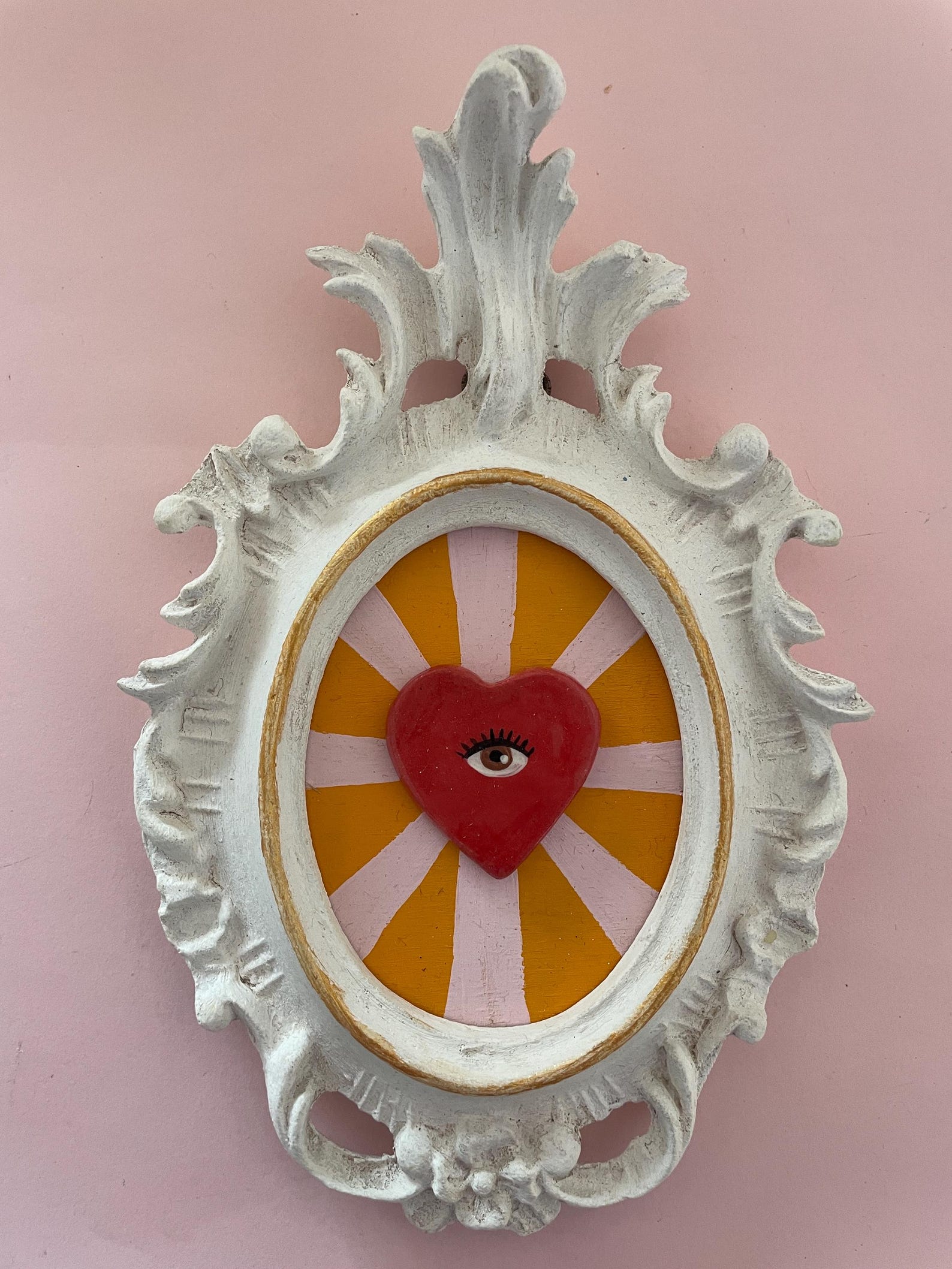 Ceramic Heart With Eye - Miniature Heart in Baroque Frame - Unique ...
