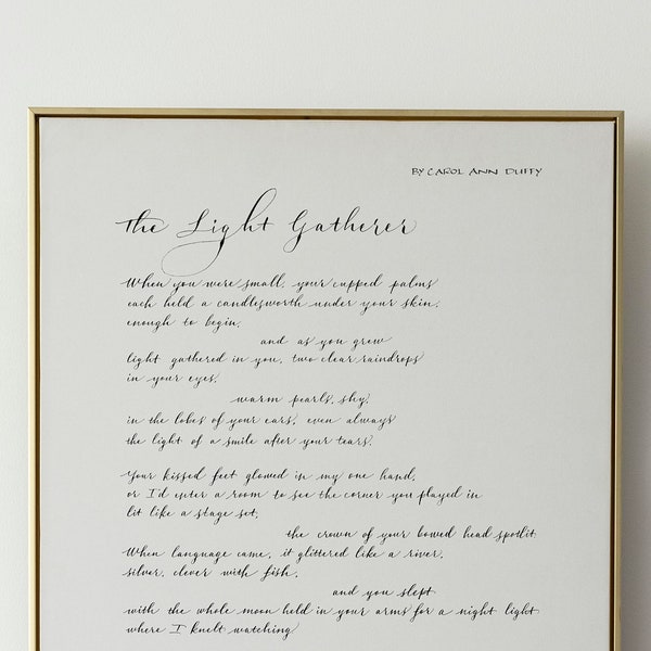 The Light Gatherer by Carol Ann Duffy Print - Poem - Mothers Gift - Gift for Mom - Mothers Day Gift