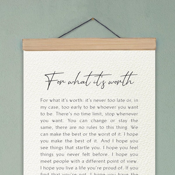 For what it's worth Print Framed poem, F. Scott Fitzgerald Poem, Framed Calligraphy & Typography For what it's worth quote, Benjamin Button