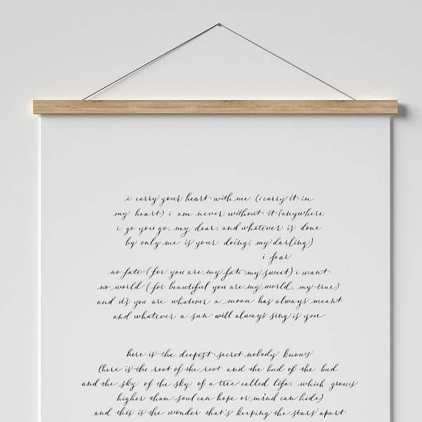 i carry your heart print, i carry your heart with me E.E. Cummings - Love poem print - Wall Art - Calligraphy Print