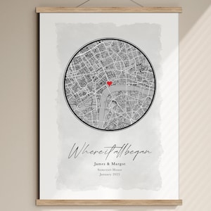 Cadeau de notre rencontre, impression de carte d'anniversaire personnalisée, cadeau pour petite amie, petit ami, femme ou mari, affiche d'anniversaire, où nous nous sommes embrassés pour la première fois