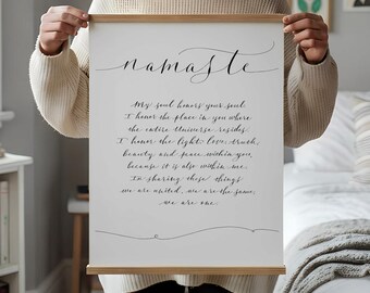 Namaste Calligraphy Framed Print, Yoga Studio Decor