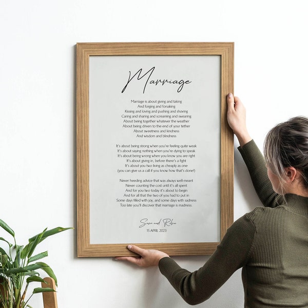 Benutzerdefinierte Hochzeit Druck gerahmt - personalisierte Hochzeitsgeschenk, Poesie, Lesung, Gelübde, Rede, Zitat, Song Lyrics Poster ungerahmt