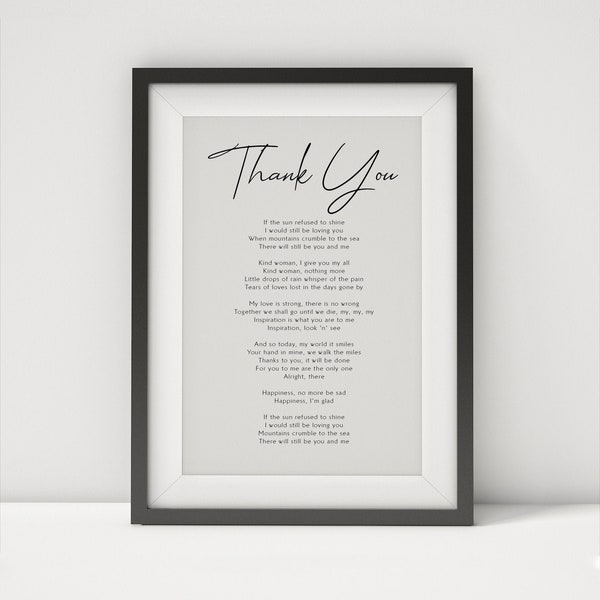 Thank You by Led Zeppelin Lyrics Print Framed - Thank You song - Led Zeppelin - Thank You Poster - Thank You Lyrics Print