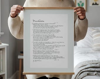 Desiderata Poem, Max Ehrmann Inspirational Quote Framed Calligraphy Poster | Graduation Gift | Typography Art