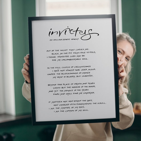 Impresión de poema Invictus enmarcada por William Ernest Henley - Cita inspiradora - arte del cartel - cartel motivacional