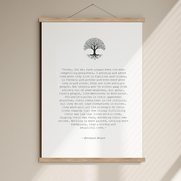 Impression d'arbre - Un poème sur les arbres par Hermann Hesse - Poster encadré en chêne - Poème sur l'arbre - Poésie sur la nature - Beauté botanique - Poème inspirant