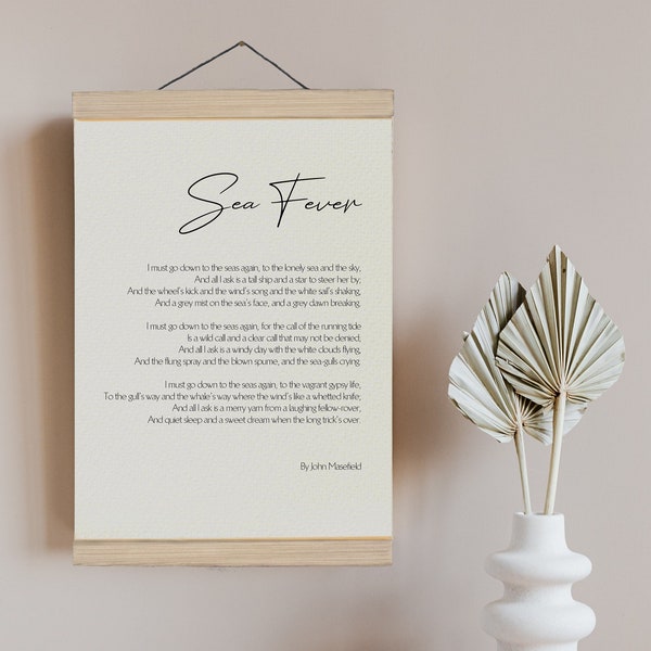 Sea Fever framed poem by John Masefield, Framed Poem, Gift for teenager, young adult Poem about adventure and freedom, inspiring poster