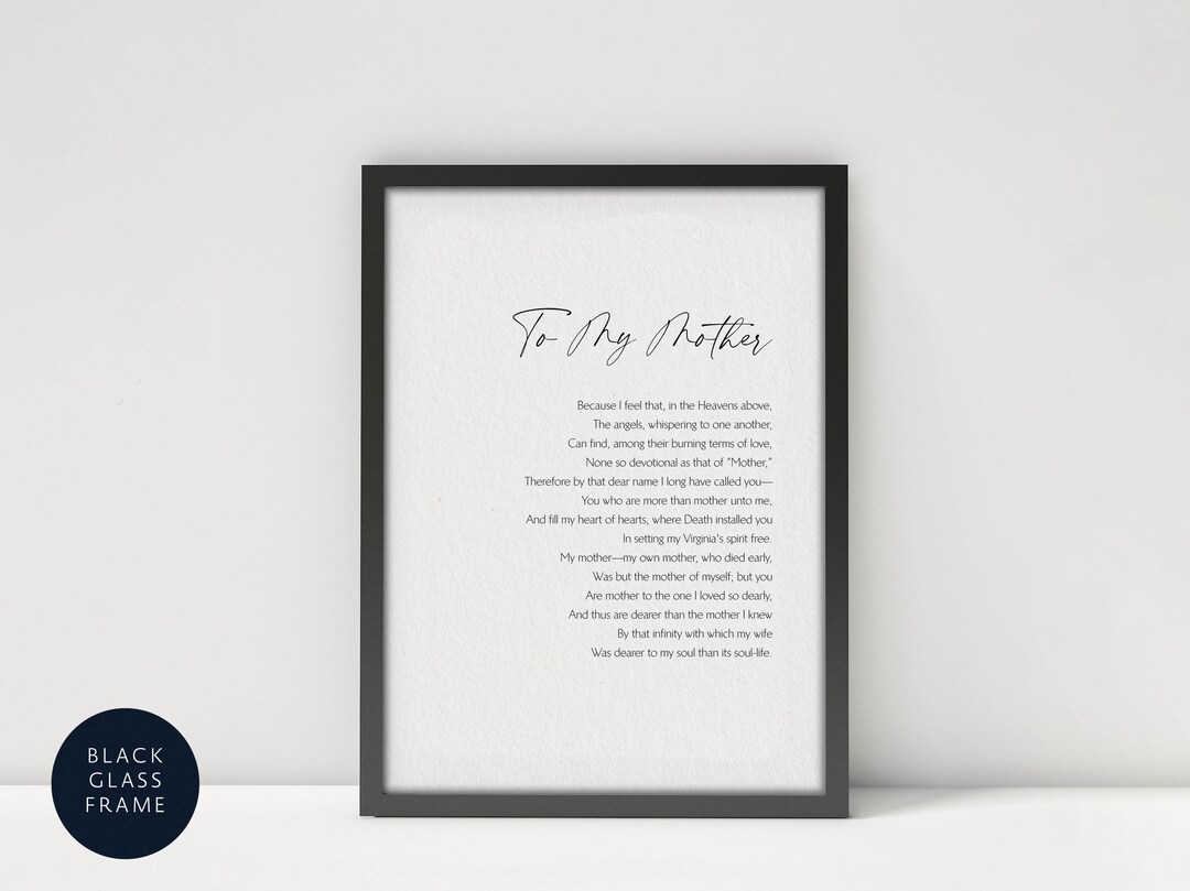 To My Mother Poem Print, Edgar Allan Poe, Framed Mother's Day Gift - Etsy