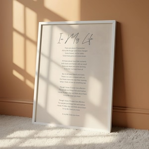 The Beatles 'In My Life' Lyrics Print - Song Lyric Art, Framed Option