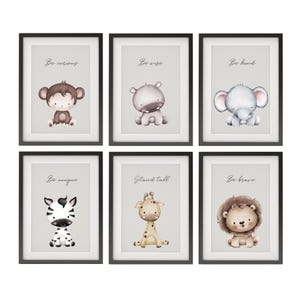 Affirmation Safari Tier Kinderzimmer Dekor, Safari Wand Kunst, Baby Tier Poster, Affirmation Drucke - 6er Set