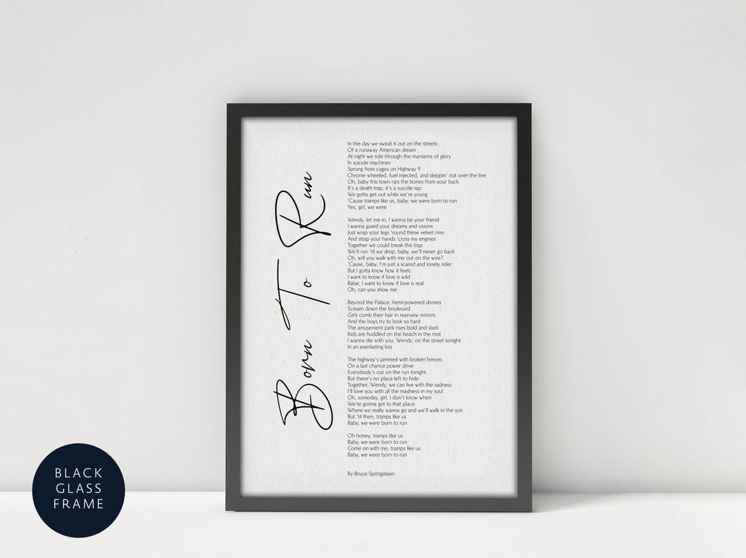 Buy Bruce Springsteen 'born to Run' Lyrics Print - Framed Song Poster ...