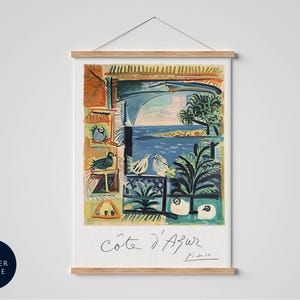 Picasso French Riviera seaside print, Vintage art print Cote d&#39;Azur, Travel nautical framed print, Mediterranean sea colourful poster