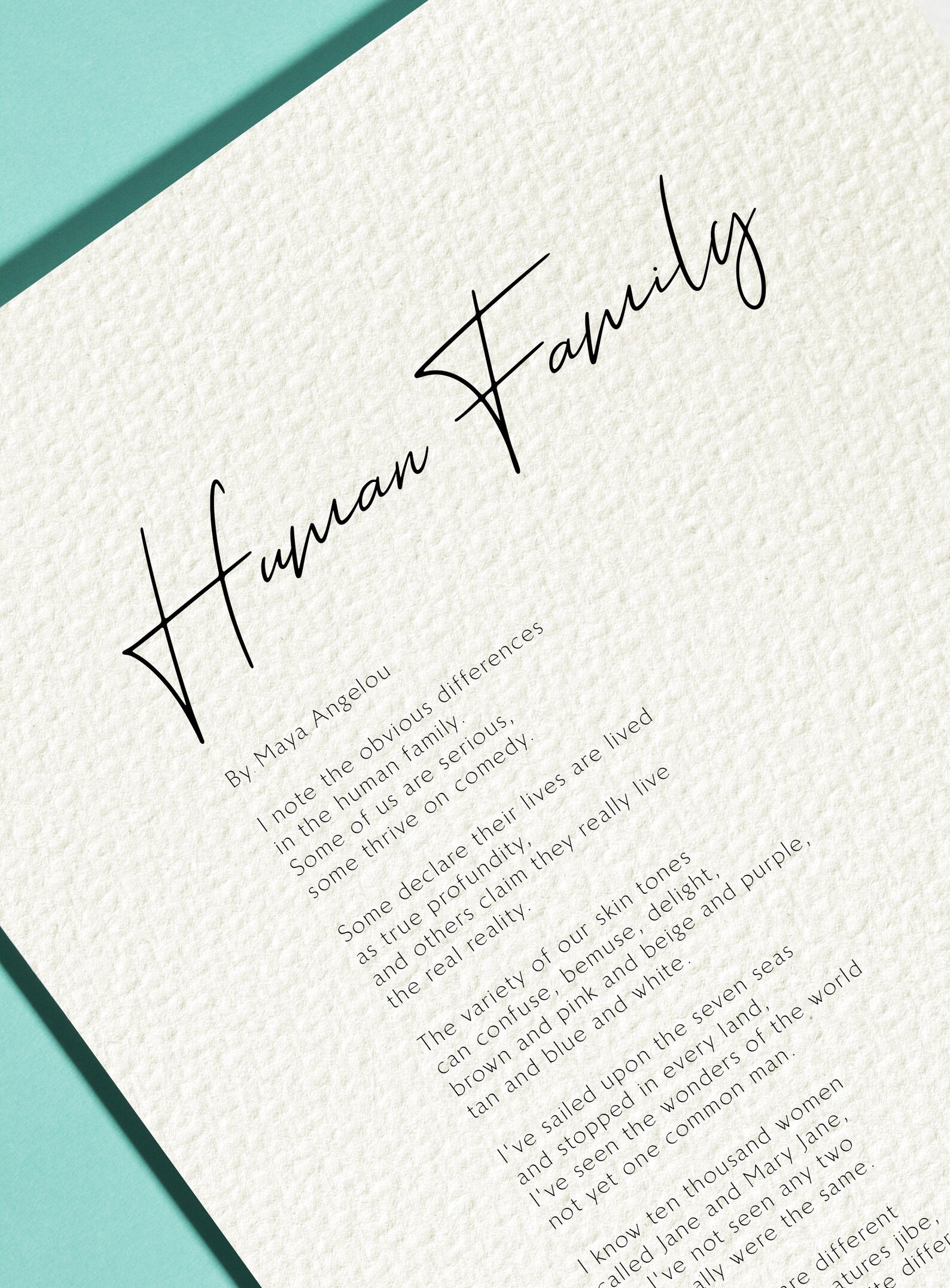 Human Family Print by Maya Angelou Framed poem Maya Angelou  Etsy
