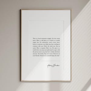 Essen Sie heute Abend in einem lokalen Restaurant Zitat von Anthony Bourdain, gerahmter Kunstdruck, inspirierendes Foodie-Poster