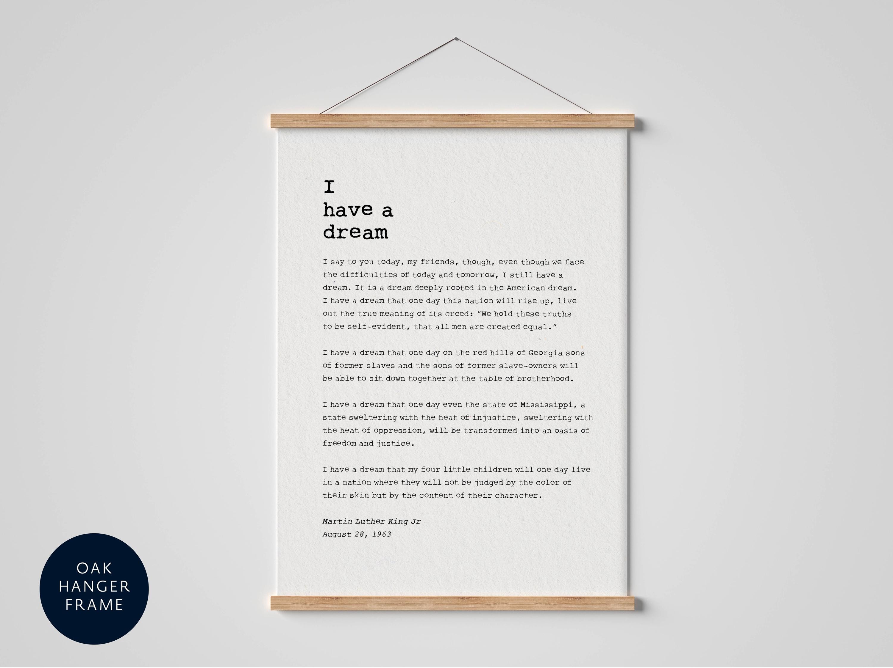 J'ai une affiche de citation de rêve, discours de Martin Luther King Jr, cintre encadré en chêne, impression
