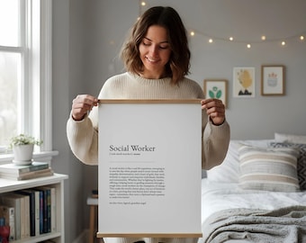 Social Worker Gift, Minimalist Social Worker Definition Print | MSW Graduation Art | Therapist Office Decor | Thank You Gift