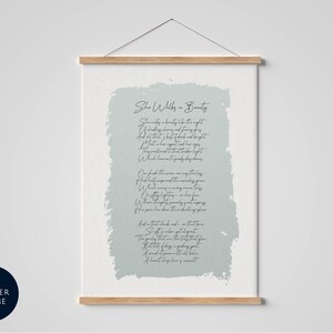 She Walks In Beauty Print by Lord Byron, Oak hanger Frame, Poem by Lord Byron