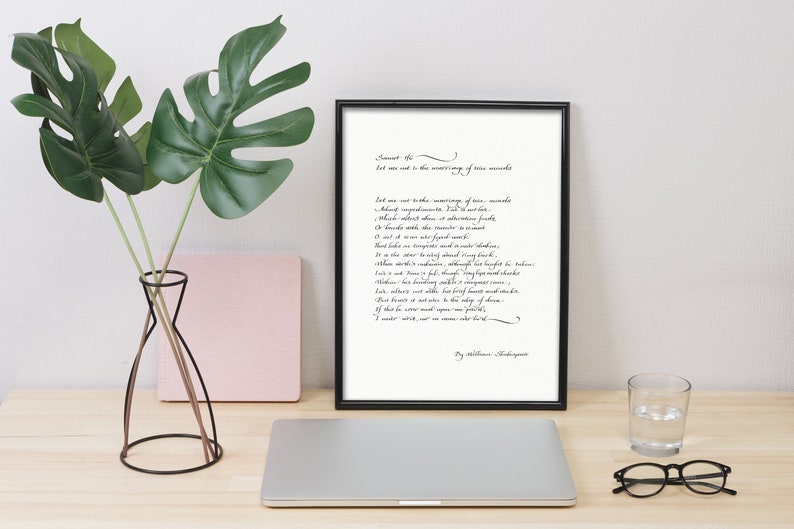 Sonnet 116 Shakespeare Framed Calligraphy Print William Shakespeare Let me not to the marriage of true minds print wedding gift Poster image 4