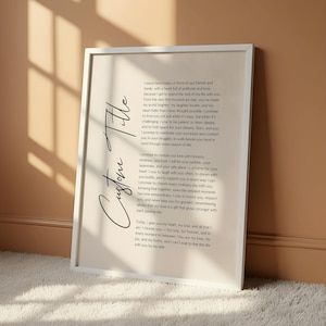 framed print custom text poster quote poet, song lyrics, wedding song, wedding vows, affirmation, love letter, poem, whitney hanson poetry print