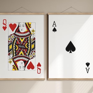 Wydruki artystyczne z kartami do gry, karty do gry w karty w stylu vintage, wydruki pokerowe, dekoracje ścienne, as, król, dama, walet, kiery, piki, trefle, karo