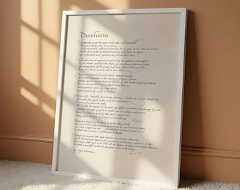 Desiderata Druck von Max Ehrmann | Inspirierendes Gedicht Wandkunst | Achtsamkeit Zitat Dekor | Abschlussgeschenk | Kalligraphie-Druck
