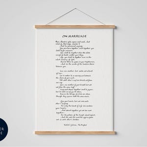 Over het huwelijk van Kahlil Gibran, huwelijksafdruk, jubileumcadeau, huwelijkscadeau, huwelijkscadeau-gedicht, ingelijste kalligrafie en typografie