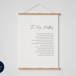 To My Mother Framed Print by Edgar Allan Poe, Framed gift for Mum, Mother's day gift, Poem Gift for Mom