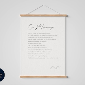 Op huwelijk print, jubileumcadeau, huwelijkscadeau, huwelijkscadeau gedicht, ingelijste kalligrafie en typografie door Kahlil Gibran
