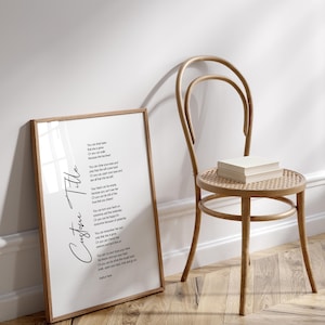Póster enmarcado con texto personalizado, impresión de cita personalizada, poesía, poema, letras de canciones, aniversario, votos, carta de amor, afirmaciones, discurso de boda