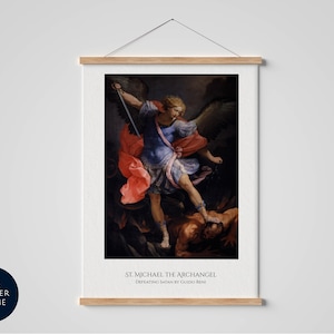 St. Michael the archangel print, framed wall print, Saint Michael art, Catholic Art poster painting Christian wall art San Michele Arcangelo