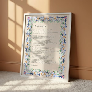 Arte mural con poema Desiderata / Impresión con cita inspiradora / Póster tipográfico motivacional / Decoración del hogar con mentalidad positiva / Arte imprimible digital