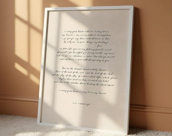 Gedichtenafdruk EE Cummings, kalligrafiekunst aan de muur