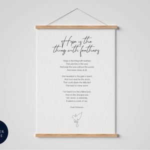 Hope is the thing with feather Print, Framed Poem by Emily Dickinson, Hope Poster, Wall decor, living room artwork