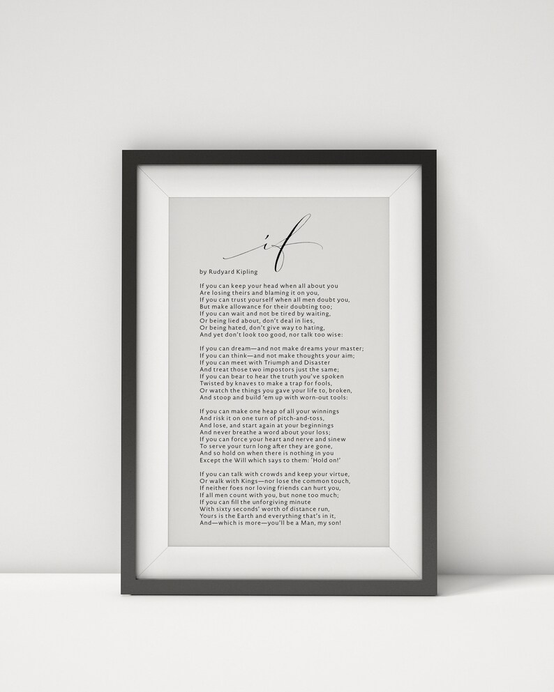 IF Rudyard Kipling Poem Framed Calligraphy & Typography | Etsy