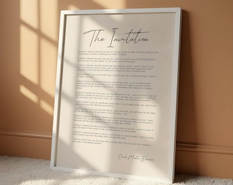 The Invitation Poem Print by Oriah Mountain Dreamer, Inspirational Poetry Wall Art, Mindfulness & Spiritual Quote Poster, Yoga Studio Decor