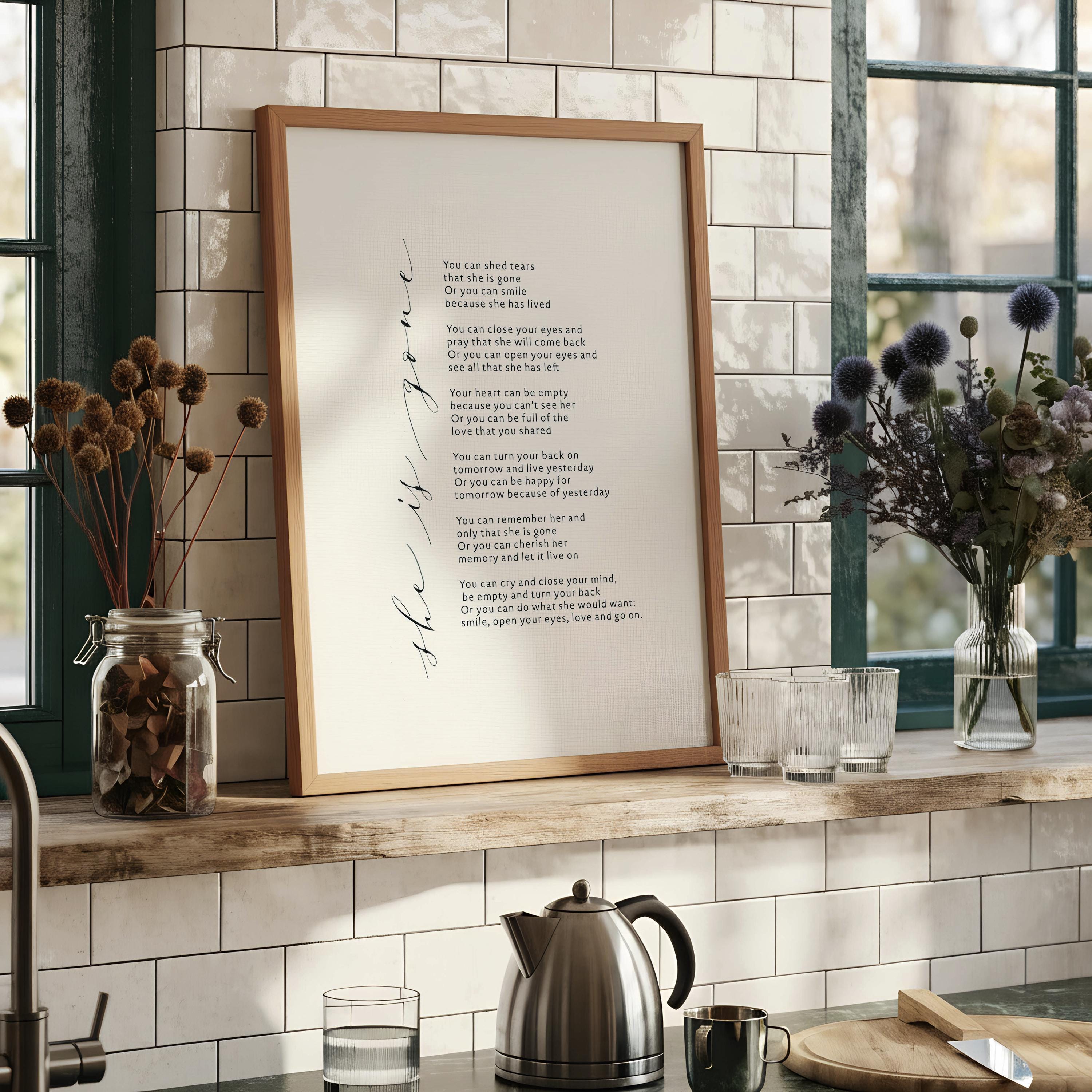 She is Gone Poem Print | Memorial Bereavement Wall Art | Sympathy Gift ...