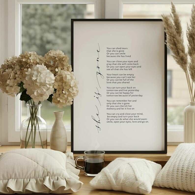 She is Gone Poem Print | Memorial Bereavement Wall Art | Sympathy Gift ...