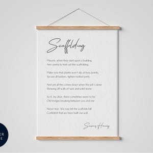 a framed poem titled "Scaffolding" by Seamus Henry.