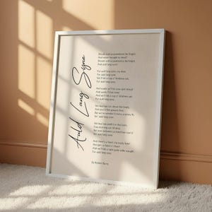 Impresión del poema Auld Lang Syne / Arte mural con letras de canciones tradicionales escocesas / Decoración de Nochevieja / Regalo de Burns Night / Póster con cita de amistad