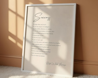 Success Poem Print by Ralph Waldo Emerson, Inspirational Quote Wall Art, Graduation Gift, Motivational Office Decor, Literary Typography