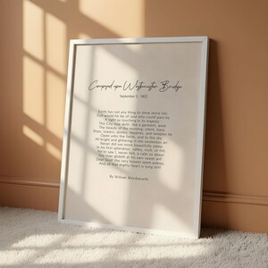 Composed Upon Westminster Bridge Print | William Wordsworth Poem Wall Art | London Literary Decor | Classic Poetry Print