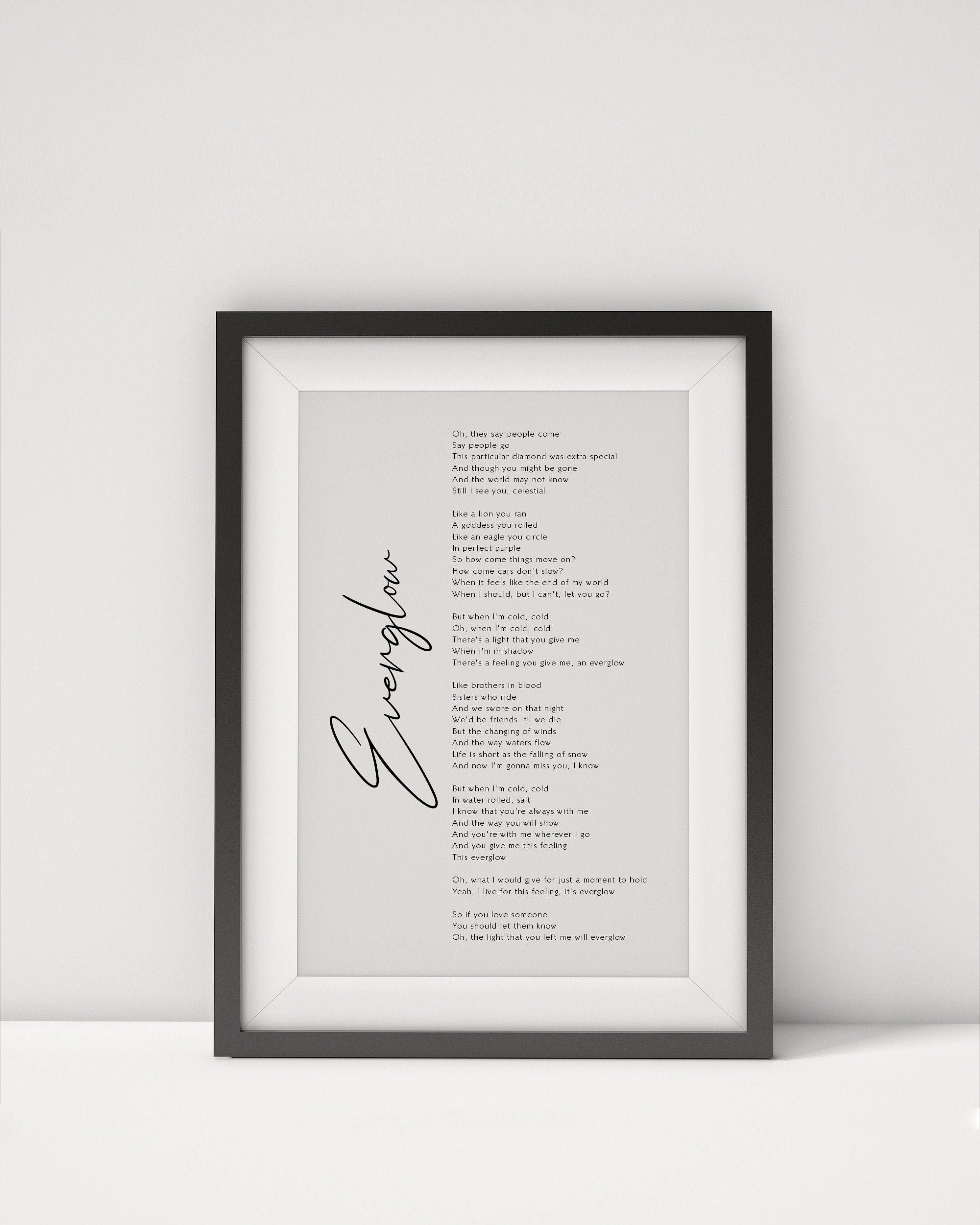Everglow Song Lyrics Print by Coldplay Framed Everglow Print - Etsy UK