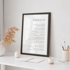 Custom Text Framed Poster, Custom quote print, poetry, poem, song lyrics, anniversary, vows, love letter, affirmations, wedding speech