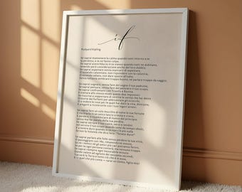 If Poem in Italian by Rudyard Kipling Print, Inspirational Poetry Wall Art, Motivational Quote Poster, Italian Typography Decor