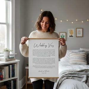 Custom Framed Poem, Personalized Text Print | Wedding Vows, Love Letter, Song Lyrics | Acid-Free Watercolor Paper Oak Poster Hanger