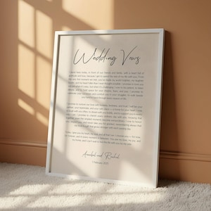 Aangepaste huwelijksgeloften afdrukken | Gepersonaliseerde kunst aan de muur met huwelijksbelofte | Jubileumcadeau | Eerste papieren jubileum